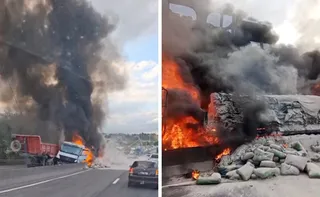 Imagem ilustrativa da imagem Carretas pegam fogo após colidirem em rodovia no ES