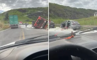 Imagem ilustrativa da imagem Quatro pessoas ficam feridas após carreta tombar na BR 259, em João Neiva