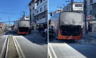 Imagem ilustrativa da imagem Ônibus pega fogo em rua movimentada de Guarapari