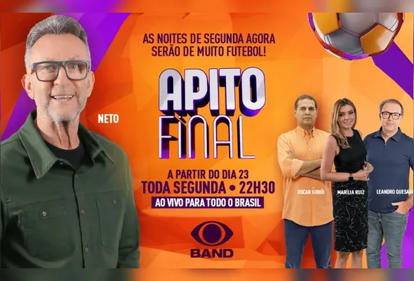 No debate, Neto terá a companhia fixa dos comentaristas Marília Ruiz, Leandro Quesada e Oscar Roberto Godói