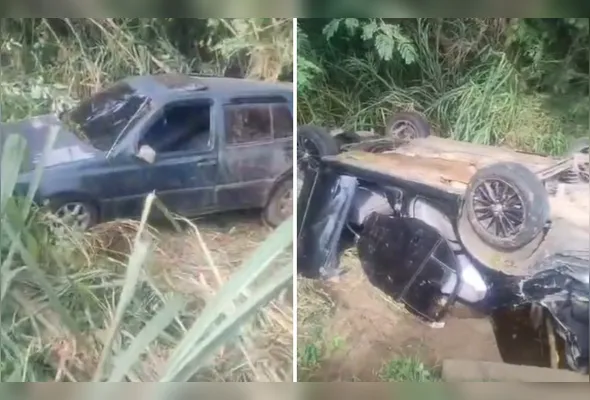 Com a colisão, os veículos envolvidos saíram da pista, e o Corolla acabou capotando às margens da rodovia