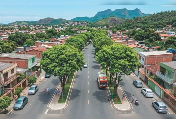 Imagem em perspectiva mostra um exemplo de corredores urbanos arborizados em planejamento na Serra