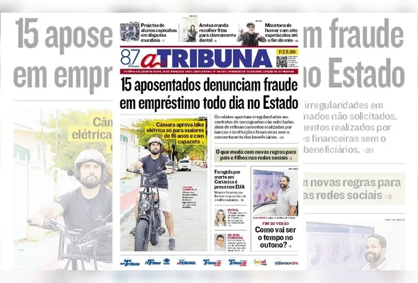 Imagem ilustrativa da imagem Confira os destaques do jornal A Tribuna desta quarta-feira
