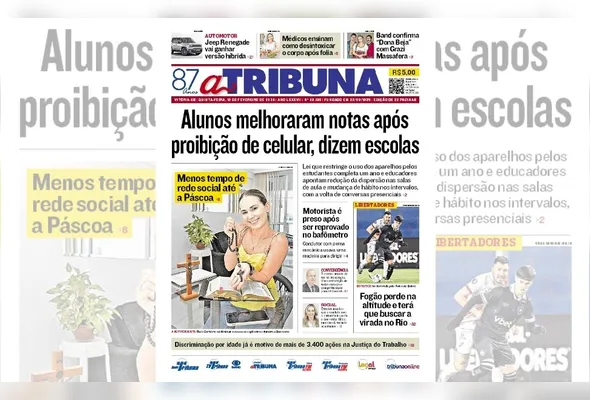 Imagem ilustrativa da imagem Confira os destaques do jornal A Tribuna desta quinta-feira