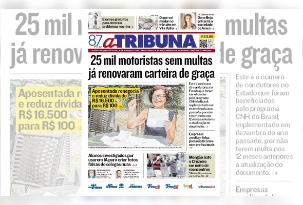 Imagem ilustrativa da imagem Confira os destaques do jornal A Tribuna desta quinta-feira