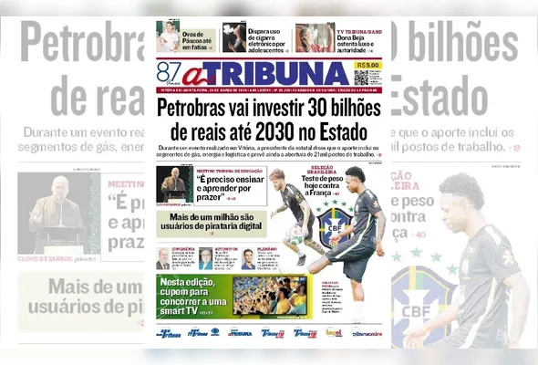 Imagem ilustrativa da imagem Confira os destaques do jornal A Tribuna desta quinta-feira
