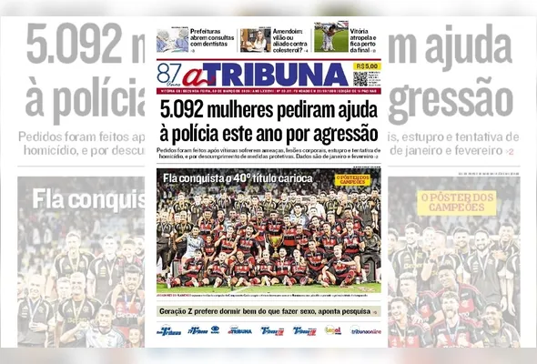 Imagem ilustrativa da imagem Confira os destaques do jornal A Tribuna desta segunda-feira