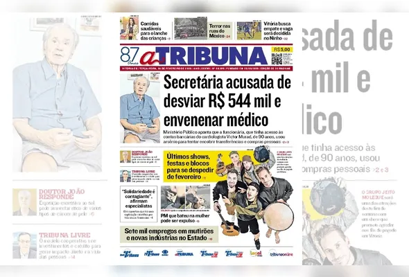 Imagem ilustrativa da imagem Confira os destaques do jornal A Tribuna desta terça-feira