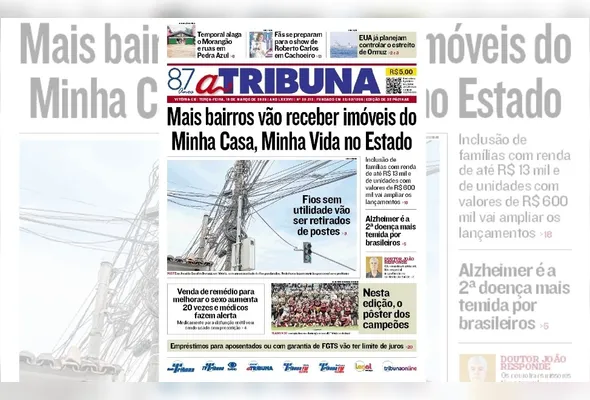 Imagem ilustrativa da imagem Confira os destaques do jornal A Tribuna desta terça-feira