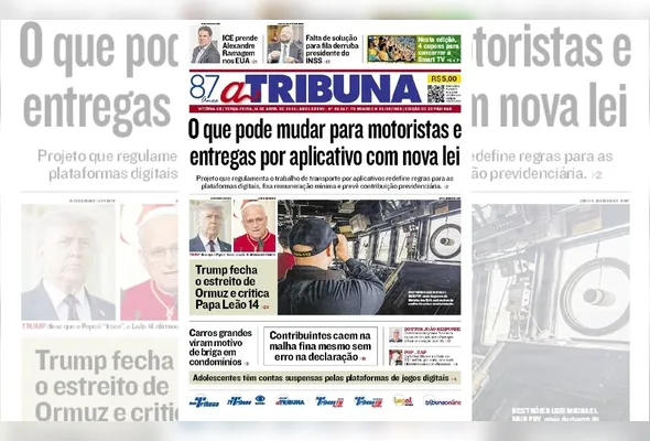 Imagem ilustrativa da imagem Confira os destaques do jornal A Tribuna desta terça-feira