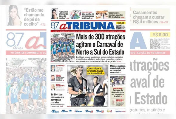 Imagem ilustrativa da imagem Confira os destaques do jornal A Tribuna deste domingo