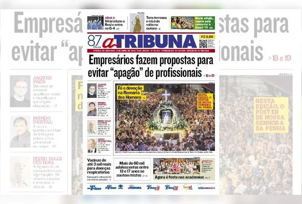 Imagem ilustrativa da imagem Confira os destaques do jornal A Tribuna deste domingo
