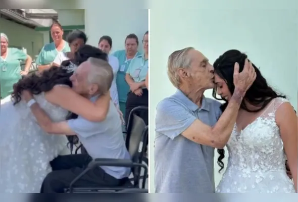 Tati Martins foi vestida de noiva até o hospital onde o pai está internado