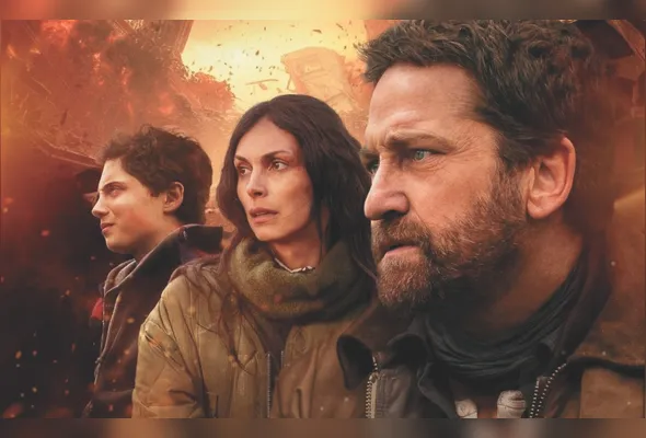 John Garrity (Gerard Butler) junto com a esposa, Alisson, e o jovem filho Nathan: procura por cratera