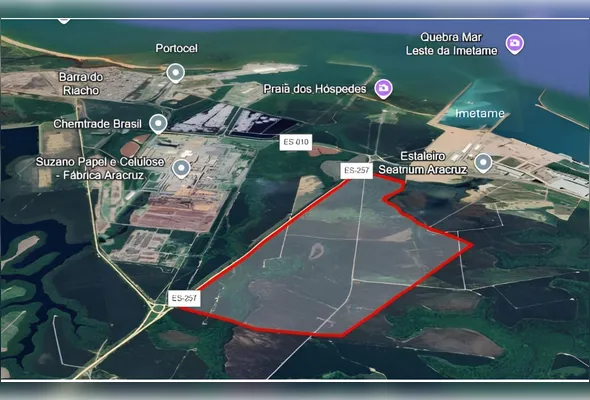 Projeção da área onde a fábrica da GWM vai se instalar em Aracruz, que terá 1,7 milhão de metros quadrados