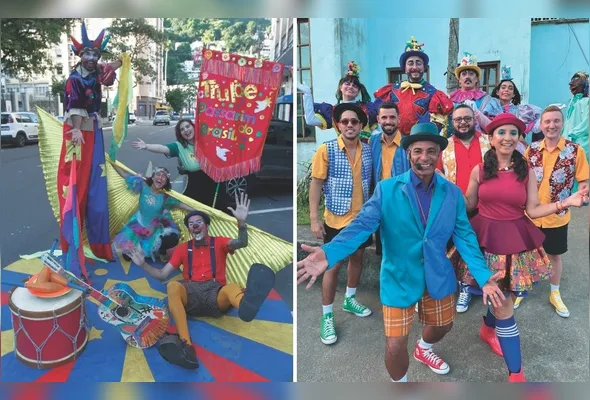 A Trupe Passarim do Brasil (à esquerda) vai alegrar os foliões em  Jardim Camburi. Já o grupo Estripolia se apresenta na Pedra da Cebola, na segunda-feira