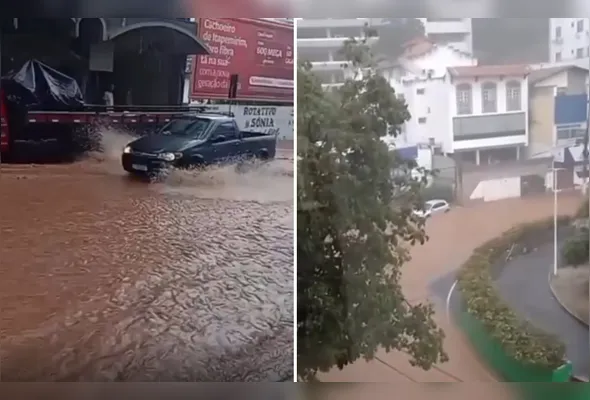 Imagem ilustrativa da imagem VÍDEO | Chuva forte alaga ruas e causa transtornos no trânsito no Sul do ES