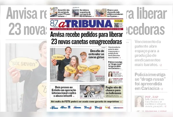 Imagem ilustrativa da imagem Confira os destaques do jornal A Tribuna desta quarta-feira