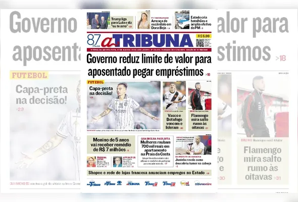 Imagem ilustrativa da imagem Confira os destaques do jornal A Tribuna desta quinta-feira