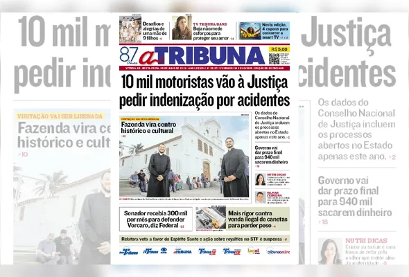 Imagem ilustrativa da imagem Confira os destaques do jornal A Tribuna desta sexta-feira