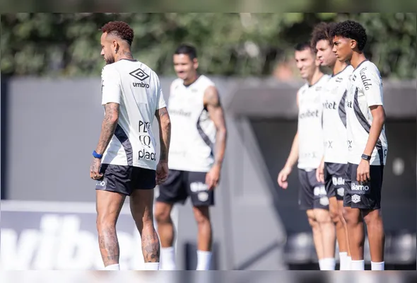 Neymar e Robinho Jr. durante treinamento do Santos