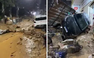Imagem ilustrativa da imagem Chuva causa deslizamento na Rocinha e arrasta veículos no RJ
