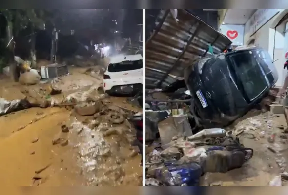 Carros e motos foram danificados por deslizamento