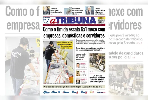 Imagem ilustrativa da imagem Confira os destaques do jornal A Tribuna desta sexta-feira
