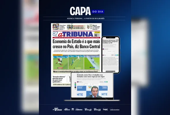 Imagem ilustrativa da imagem Confira os destaques do jornal A Tribuna desta terça-feira