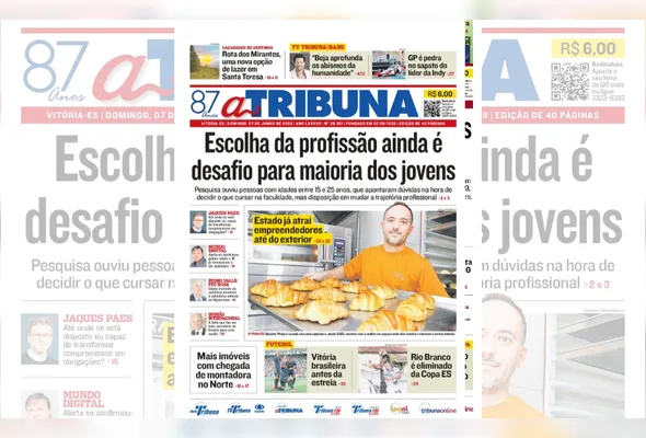Imagem ilustrativa da imagem Confira os destaques do jornal A Tribuna deste domingo