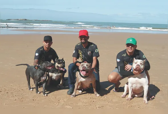 Guiler, Breno e Darcy com os cães da raça  brazilian bull
