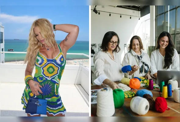 Virginia usando modelo da Fave Brasil, empresa da Sônia, 75, entre a filha Renata, 57, e a neta Lívia, 26