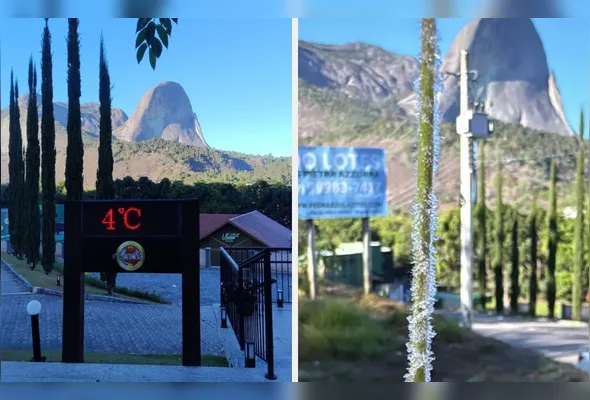 Domingos Martins registrou 4°C e camada de gelo foi registrada na vegetação