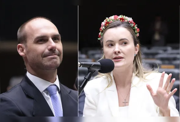 Ex-deputado Eduardo Bolsonaro e a deputada federal Júlia Zanatta