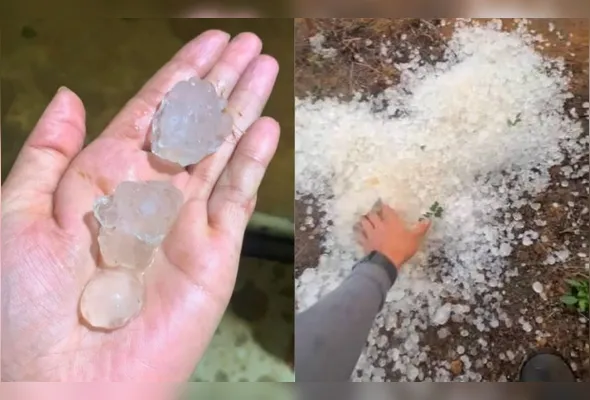 Moradores registraram  pedras “gigantes” de granizo em cidades do Espírito Santo. Massa de ar frio fez temperatura cair