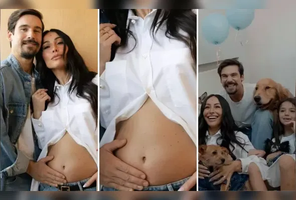A revelação foi trazida pelos cachorros da família, que traziam balões azuis amarrados neles