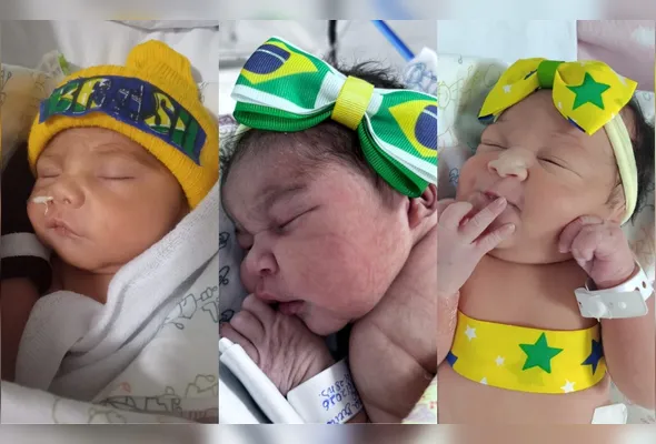 Bebês usam touquinhas, laços e até tops nas cores da bandeira do Brasil e encantam famílias e equipe da Pró-Matre
