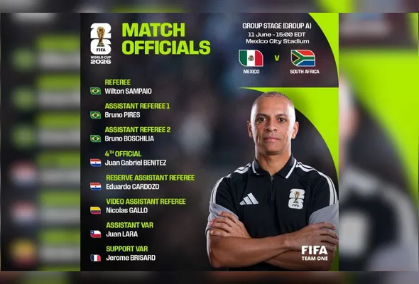 Árbitro terá Bruno Pires e Bruno Boschilia como assistentes em México x África do Sul; colombiano Nicolás Gallo será o VAR