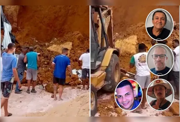Vanderson Santanna (destaque à esquerda) e os familiares Valdomiro Moreira, Ronival Moreira e Rhuan Moreira (de cima para baixo na coluna à direita) foram soterrados após desabamento
