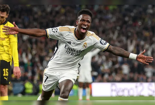 Vinicius Júnior comemorando um gol na final da UEFA Champions League