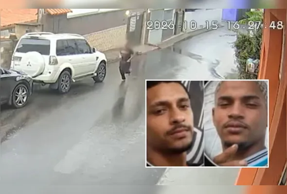 Câmeras registraram o suspeito, de preto, fugindo a pé. Henrique Lucas Soares de Almeida e Breno Santos Correa morreram esfaqueados