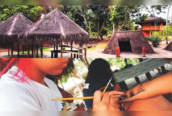 Aldeia Tekoá Mirim, também chamada de Piraquê-Açu. Uma das tradições dos guaranis é a pintura corporal