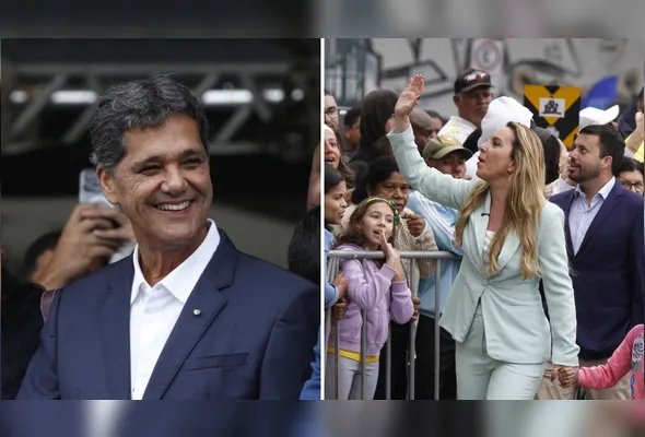 Ricardo Ferraço e Cris Samorini durante desfile cívico-militar de 7 de Setembro
