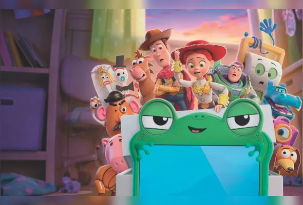 Woody, Jessie, Buzz e outros brinquedos  tentam recuperar o espaço perdido para tablet em formato de sapo