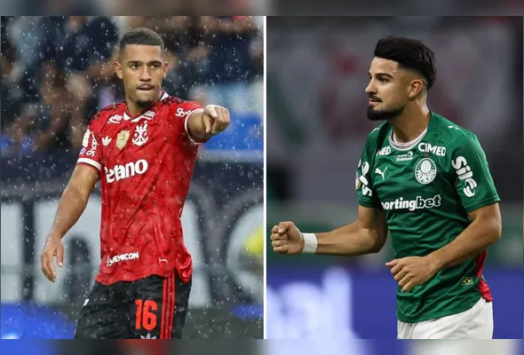 Samuel Lino, do Flamengo, e Flaco Lopez, do Palmeiras