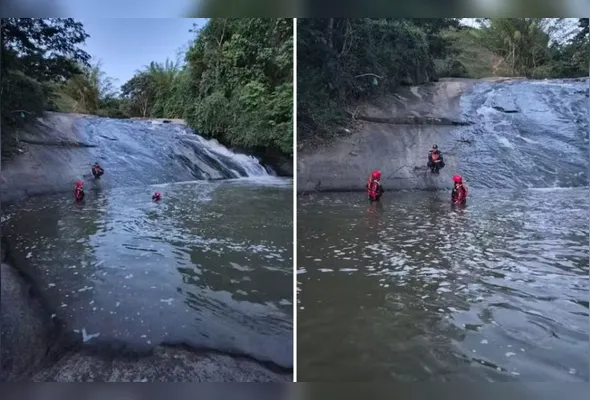 Após cerca de 40 minutos de buscas, os corpos dos dois amigos foram encontrados em uma área profunda, abaixo da queda d'água