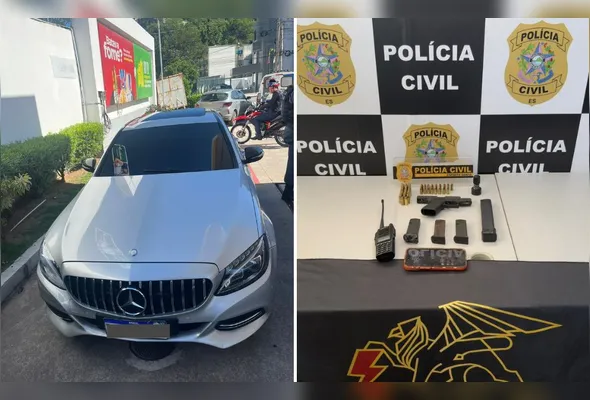 Pistola, munições, rádio comunicador e uma Mercedes foram apreendidos