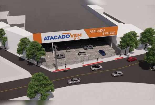 Projeção da nova loja do Atacado Vem que será instalada em Praia Grande, litoral de Fundão: mais de 100 vagas