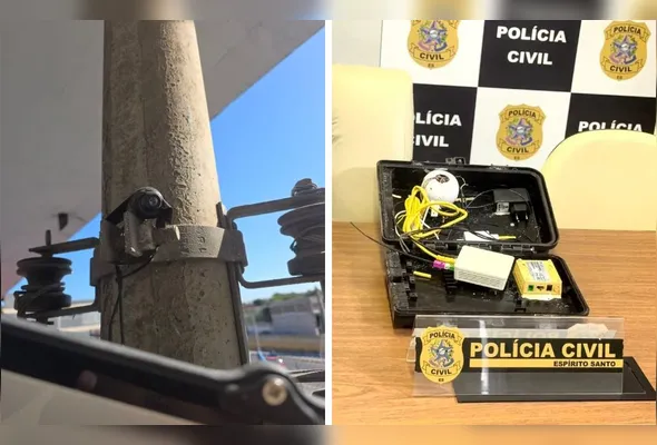 Criminosos instalavam câmeras nos postes para monitoramento. Material foi apreendido pela Polícia Civil