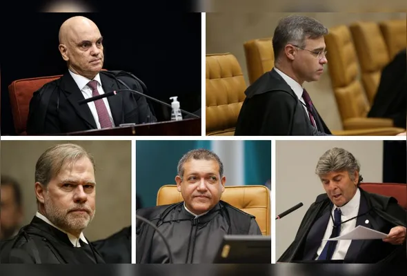 Os ministros Alexandre de Moraes, André Mendonça, Dias Toffoli, Kassio Nunes Marques e Luiz Fux